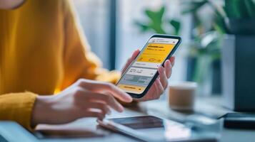 Person using a smartphone is viewing an online banking website photo