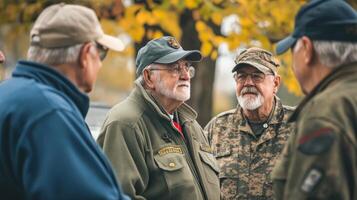 A group of older men appear to be having a conversation photo