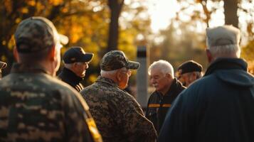 A Group Of Veterans Standing Outside And Having a Conversation photo