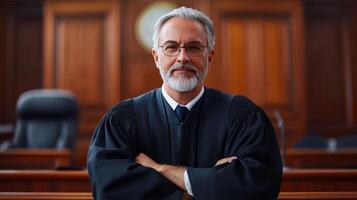 A Judge Standing In Court Looking Toward The Camera photo