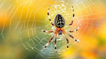 A close up photograph of a spider in its web photo