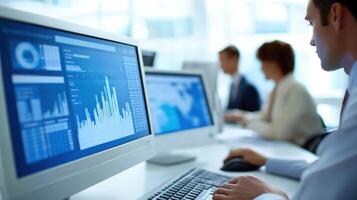 Business professionals working in a modern office environment analyzing data photo
