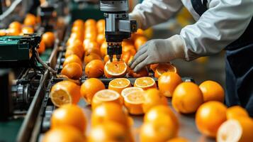 Automated food processing of oranges using a robotic machine system photo
