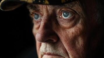 A close up portrait of an older man looking thoughtfully ahead photo