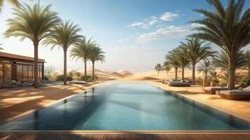 Desert oasis pool landscape, a serene architectural scene. photo