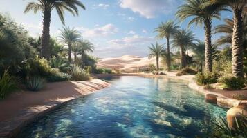Tranquil oasis in a desert landscape. photo