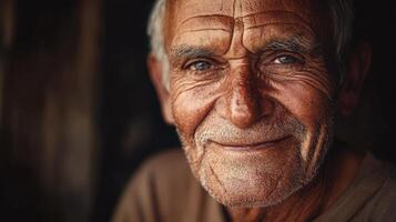 A close-up portrait of a smiling elderly man. photo