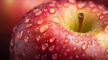 Close-up view of a wet red with water droplets. photo