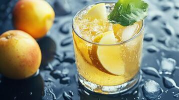 Refreshing drink served in a glass. photo