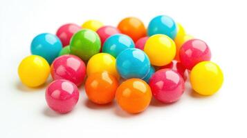 Colorful round candies scattered on a plain background. photo