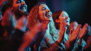 Energetic crowd applauding a performance. photo