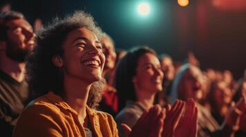 A joyful audience applauds a captivating performance. photo