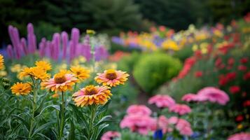 Beautiful colorful flowers in a vibrant summer garden scene photo