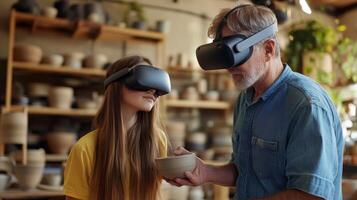 Virtual pottery class experience for a young person and senior. photo