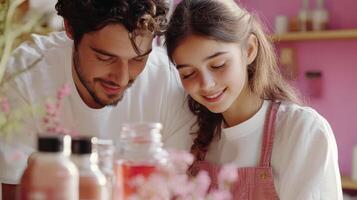 Couple engaged in a shared creative activity. photo