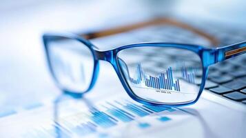 Blue Glasses Reflecting Financial Data Graph photo