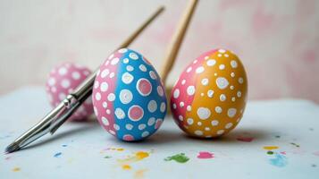 Painted easter eggs are ready for decoration and colorful display photo
