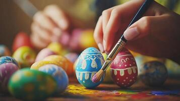Colorful Easter eggs are painted with intricate designs. photo