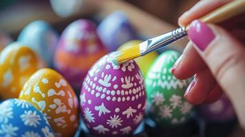Colorful Easter eggs are decorated by hand. photo