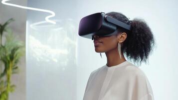 Woman Experiencing Virtual Reality Headset Technology photo