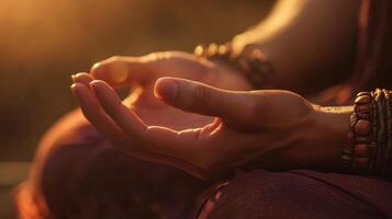 Close-up view of hands in meditation posture. photo