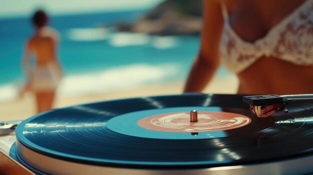 Beachside music playing with a record player. photo