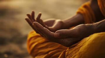 Close-up view of hands in a meditative pose i photo