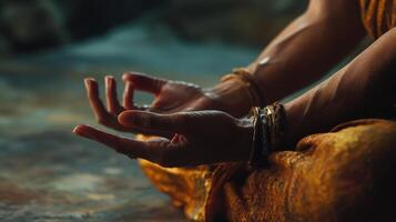 Closeup view of hands in meditation posture. photo