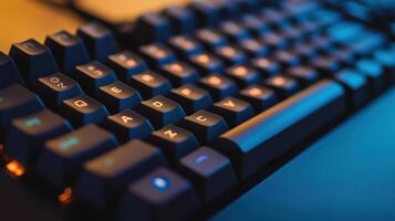 Close-up view of a dark computer keyboard. photo