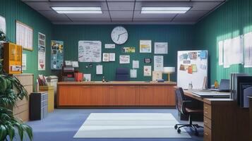 Interior view of a brightly lit, functional office space. photo