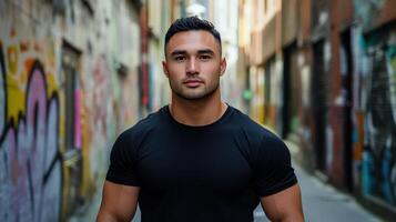 Muscular Man Posing in Urban Alleyway photo
