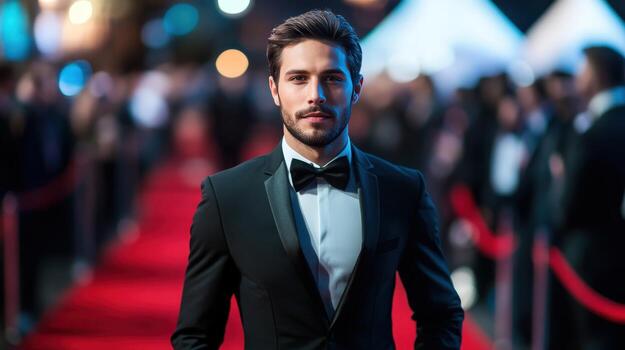 Man in tuxedo on red carpet at an awards ceremony photo