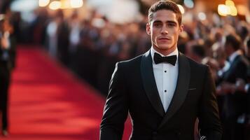 Man in Tuxedo Posing on Red Carpet photo