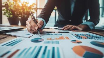 Closeup view of person reviewing financial reports. photo