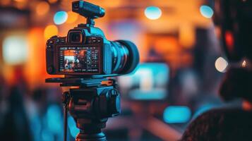 Close-up of a camera recording an event. photo