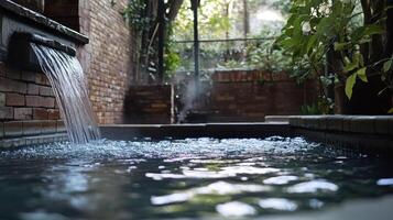 Tranquil outdoor water feature with cascading water. photo