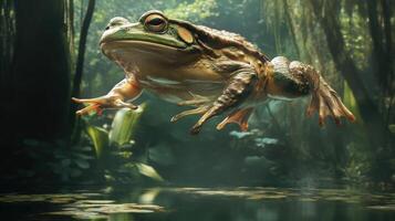 Large frog in a lush, swampy environment. photo