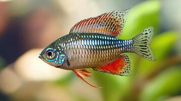 Vibrant freshwater fish swimming in an aquarium setting. photo