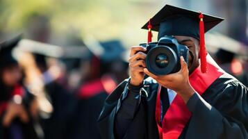 A graduating student capturing a moment of celebration. photo