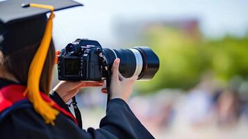 A graduating student capturing a graduation ceremony moment. photo