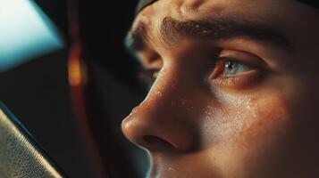 Close-up facial expression of a young man. photo