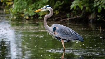 A regal heron wading in tranquil water. photo