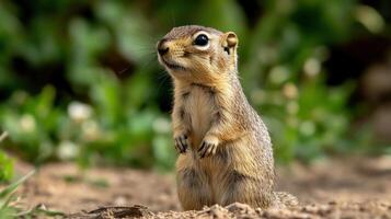Close-up of a curious ground squirrel standing upright. photo