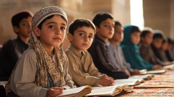 Religious education of young boys in a mosque. photo