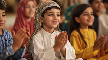 Group of children in prayerful adoration. photo