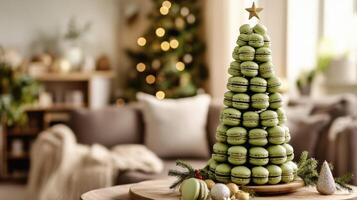 A Festive Macaron Christmas Tree Dessert Delight photo