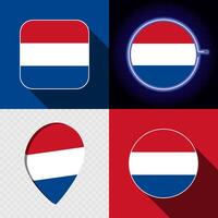 Set of modern icons with the national flag of Netherlands. vector