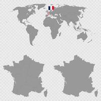 France Region Map Set with World Location. vector