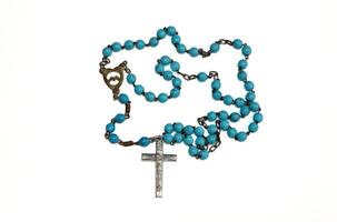 Turquoise Beaded Rosary with Metal Crucifix and Clasp photo