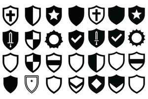 Set of Shield and Badge Icons Security, Protection, and Emblem Symbols in Style vector